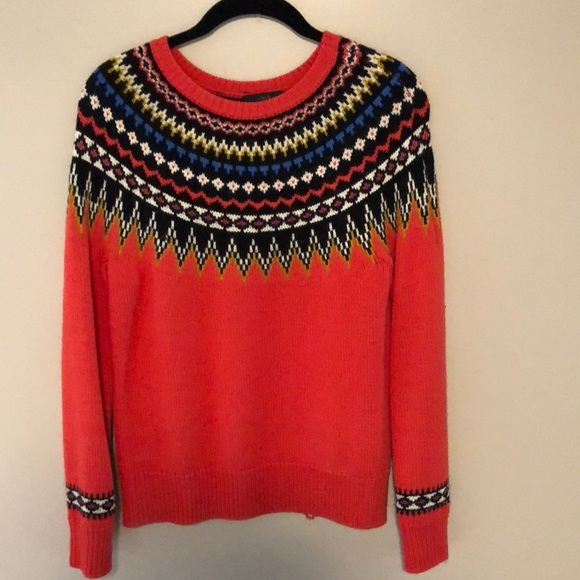 Jcrew Fair Aisle wool red/orange sweater Small - Picture 2 of 6